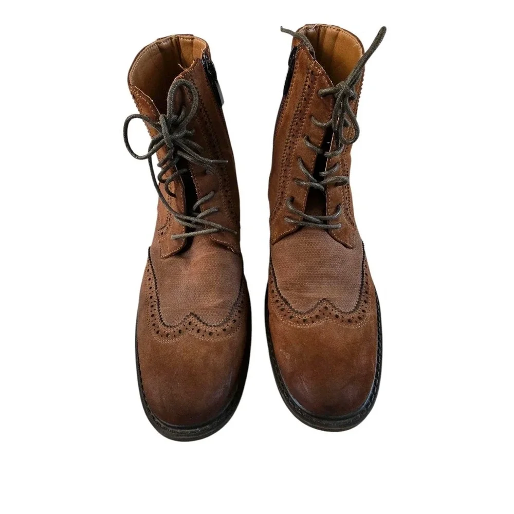 Unlisted Buzzer brown‎ men boot wingtip toe Size 8.5 ankle high lace up side zip